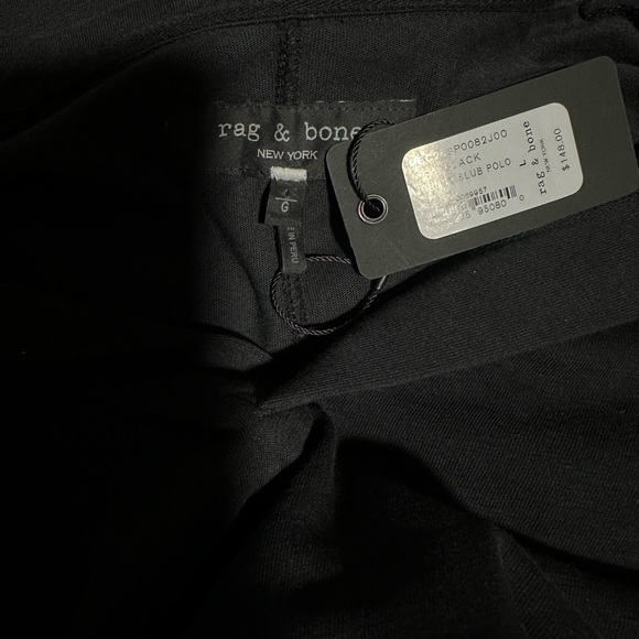 rag & bone Men's Black Johnny Slub Polo SZ Large Quiet Luxury NWT Retail $148 - Picture 2 of 7